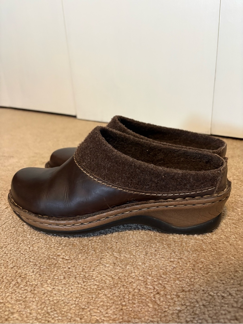 Josef Seibel Brown Leather and Wool Mules